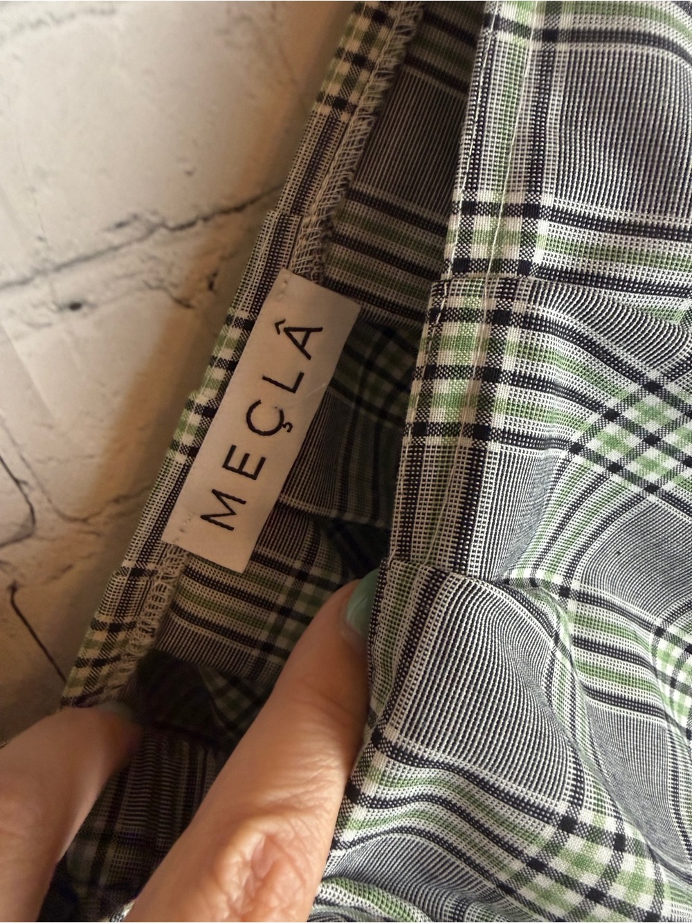 Mecla One-Shoulder Plaid Midi Dress in Green and Gray Medium - Picture 5 of 13
